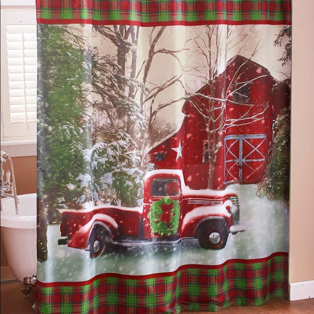Little Red Truck Christmas Shower curtain